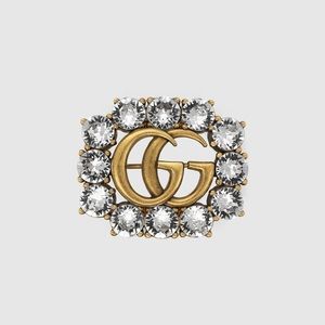 Gucci Metal Double G brooch with Crystals